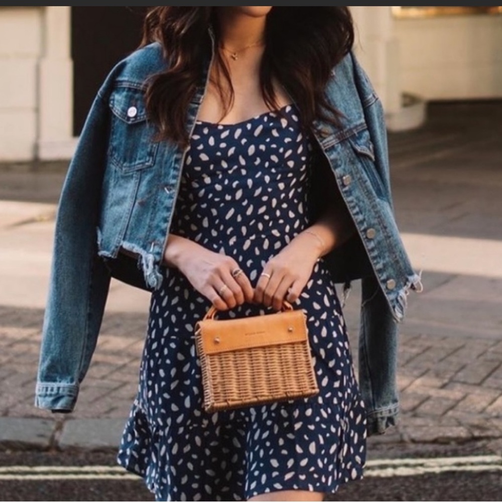Reformation Navy Blue Mini Dress with White Print